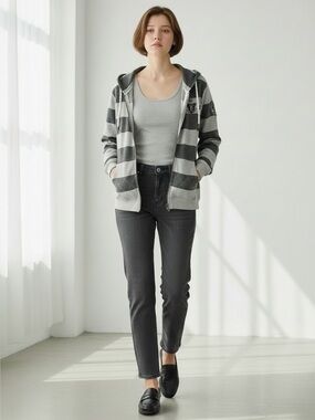 Buffalo David Bitton Hoodie Zippered Sweatshirt Grey Stripes Size Small